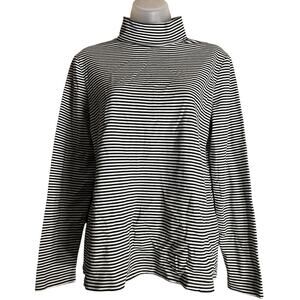Croft & Barrow Sweater Womens M White Black Turtleneck Pullover Top Long Sleeve